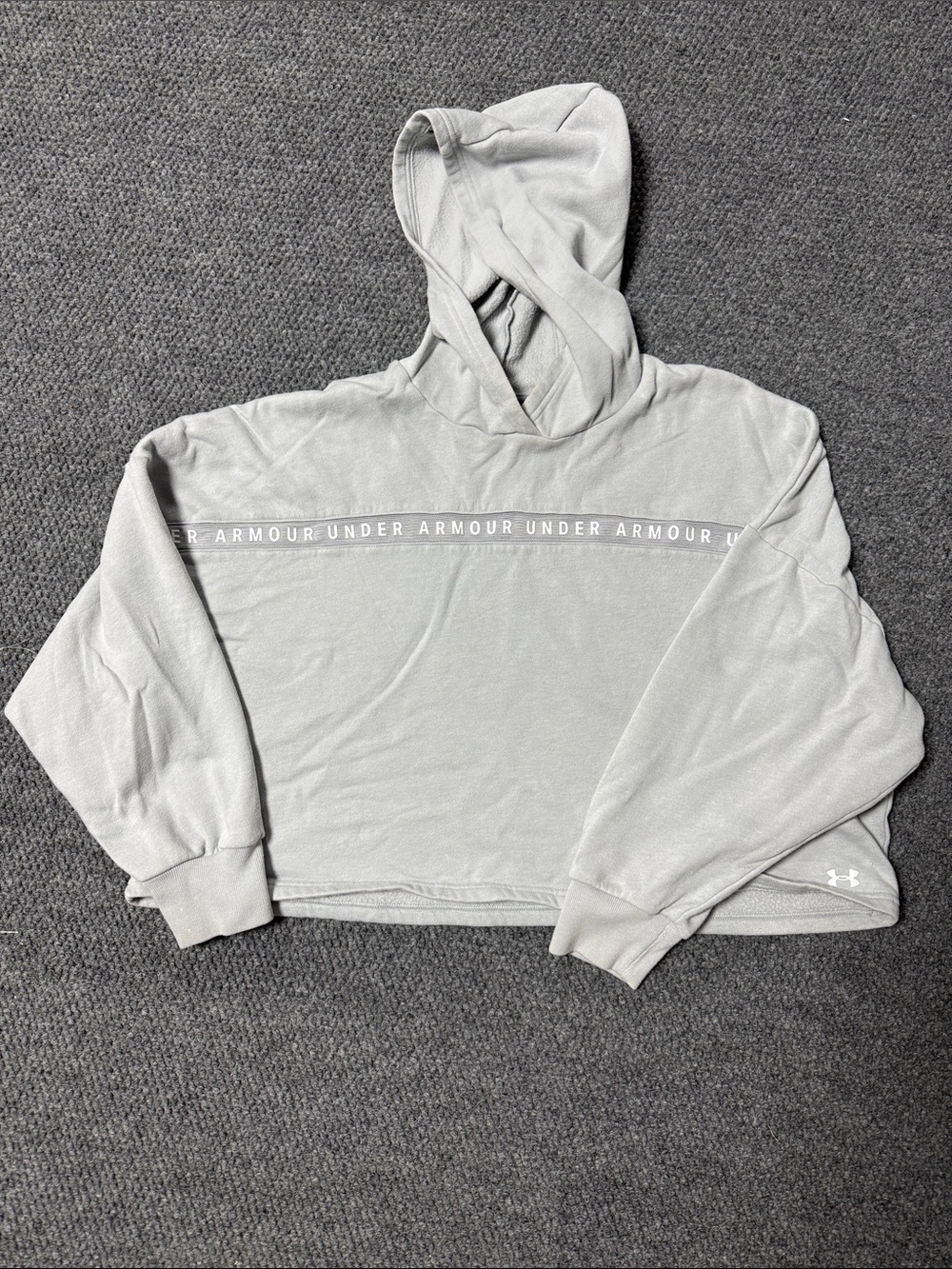 Under Armour Women's Light Gray Cropped Hoodie with Logo Band